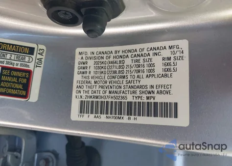 2015 Honda Cr-V Lx из США, поврежденный, VIN 2HKRM3H37FH502365